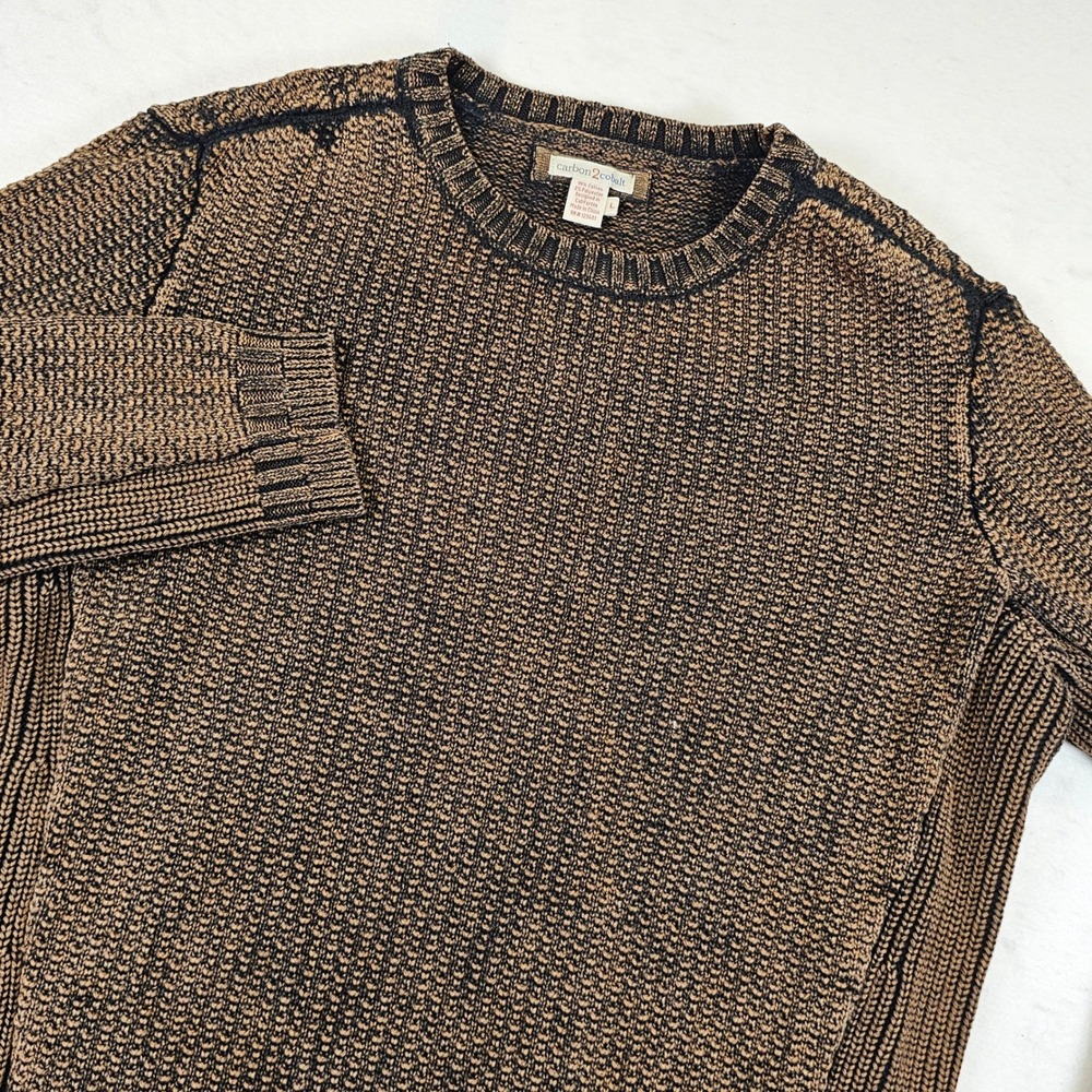 Carbon 2 Cobalt Mens Brown Waffle Knit Crewneck Sweater Large Cotton Blend
